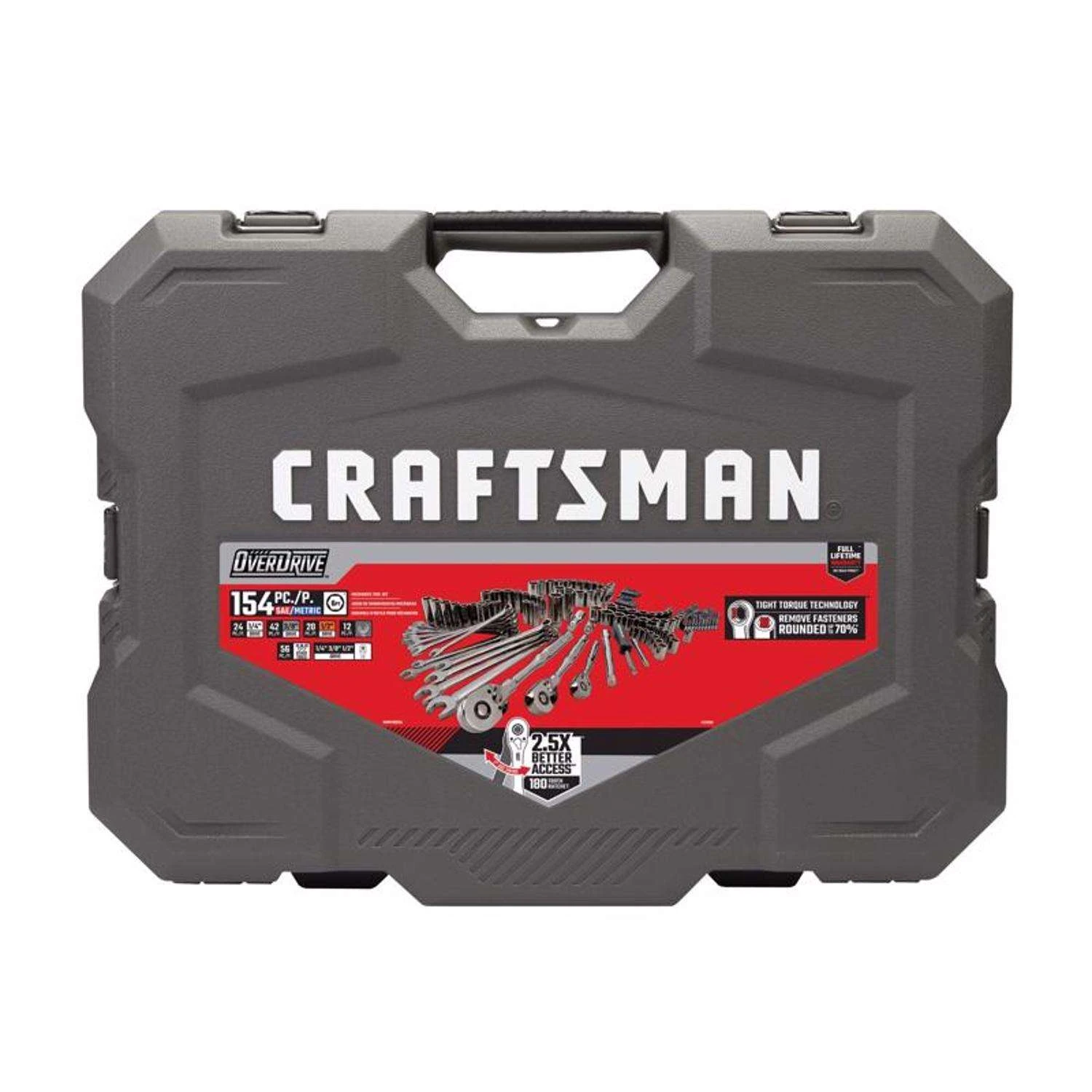 Craftsman OVERDRIVE 1/4 & 3/8 & 1/2 In. Drive Metric/SAE 6 Point Mechanic's Tool Set 154 Pc