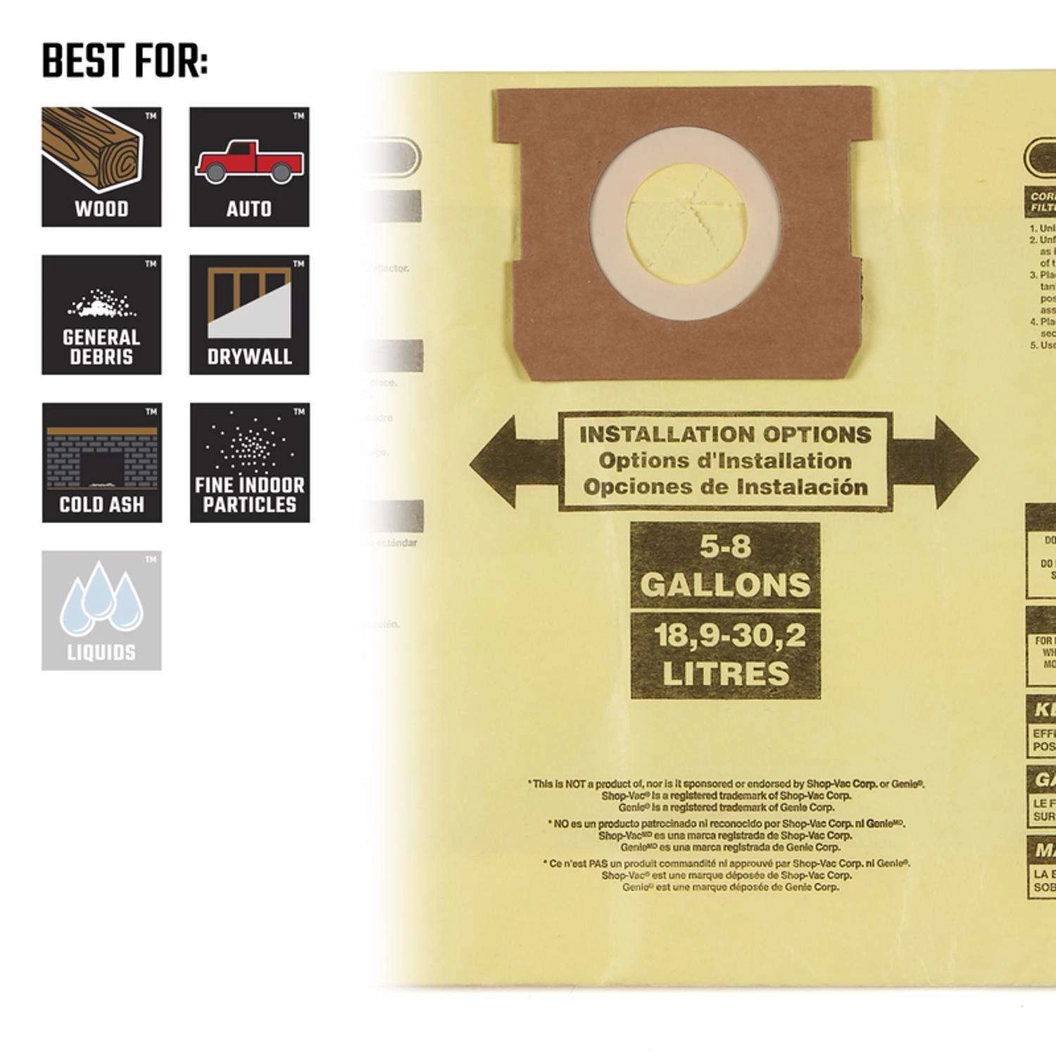 Craftsman 1 In. L X 9.5 In. W Wet/Dry Vac Filter Bag 5-8 Gal 2 Pc - Image 3