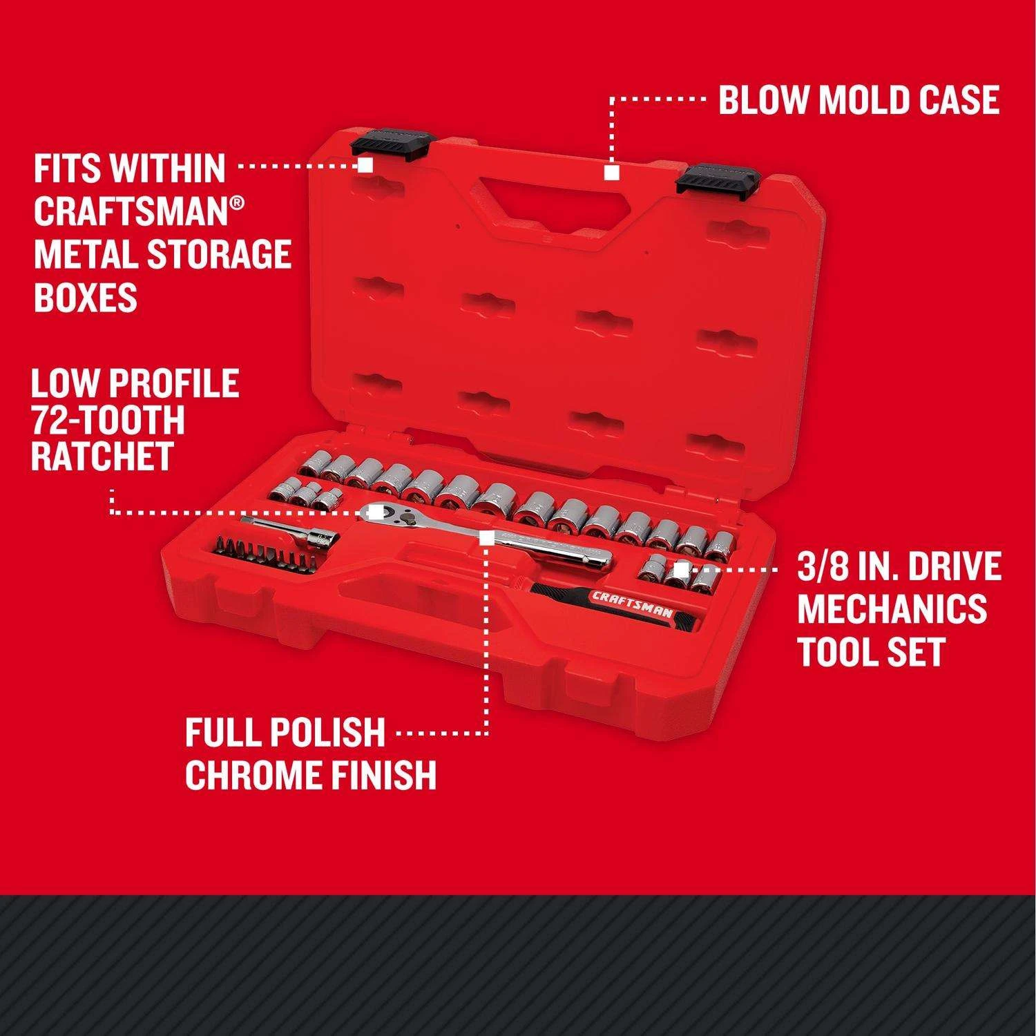 Craftsman 3/8 In. Drive Metric And SAE 6 Point Mechanic's Tool Set 33 Pc - Image 2
