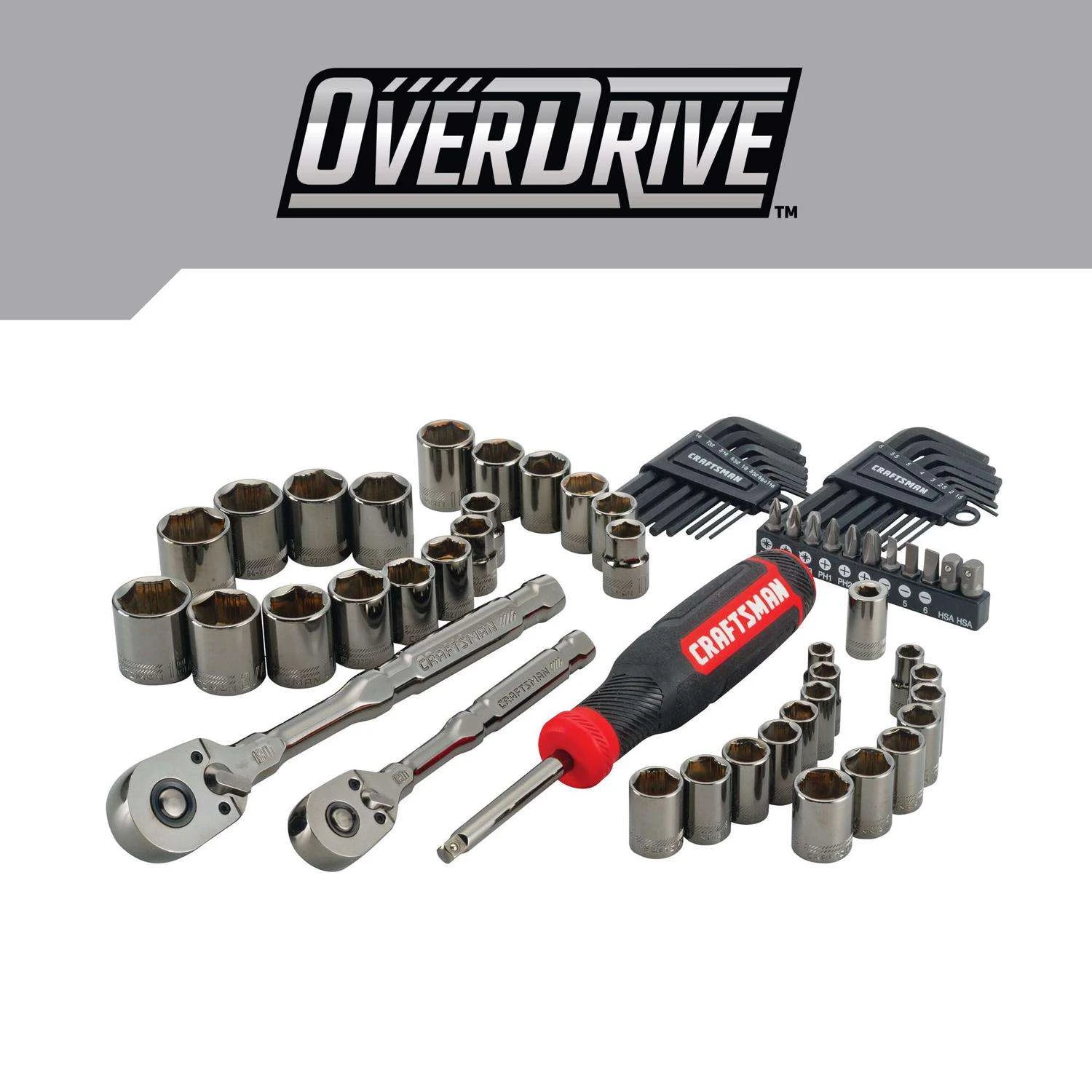 Craftsman OVERDRIVE 1/4 And 3/8 In. Drive Metric/SAE 6 Point Mechanic's Tool Set 64 Pc - Image 5