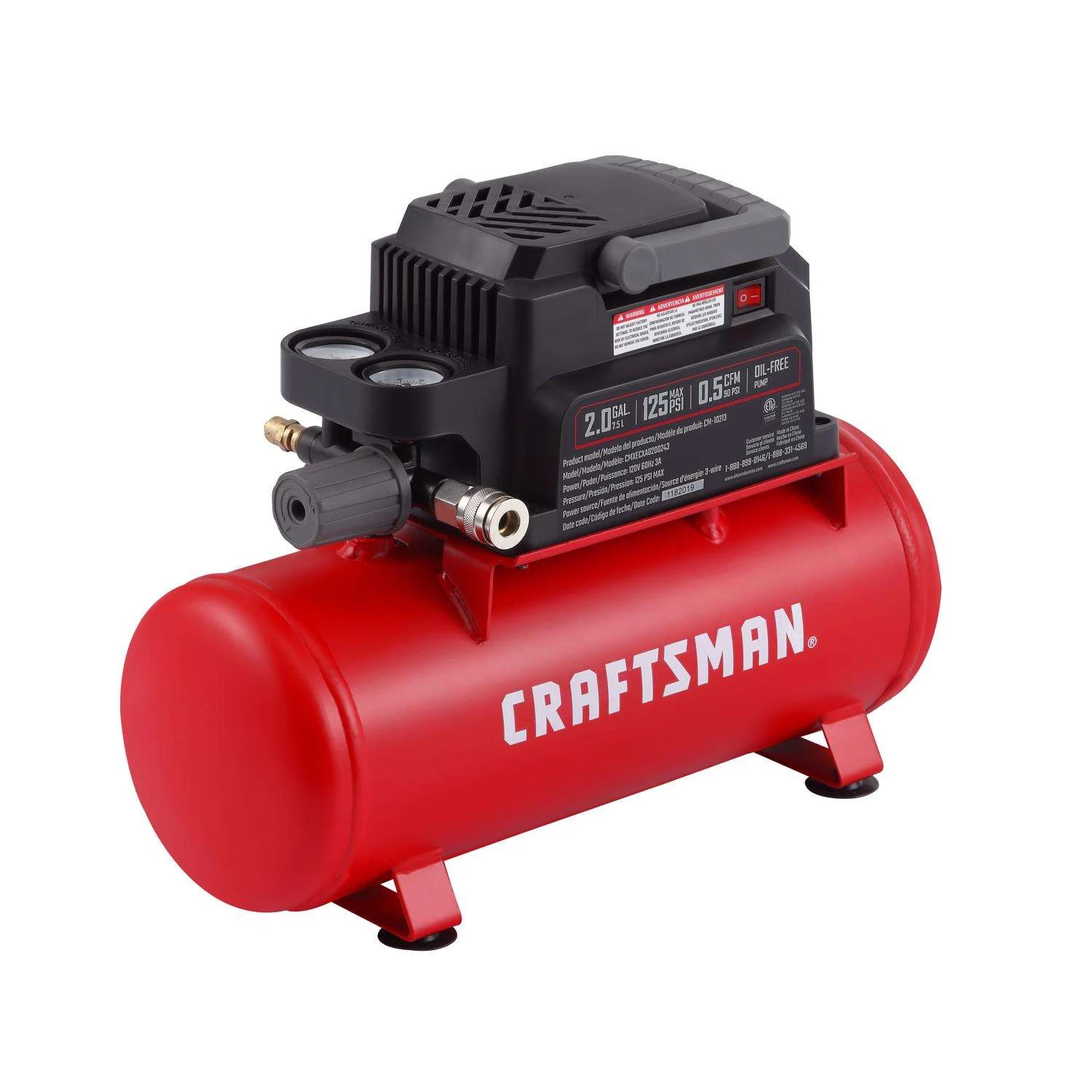 Craftsman 2 Gal Horizontal Portable Air Compressor 125 Psi 0.33 HP - Image 2