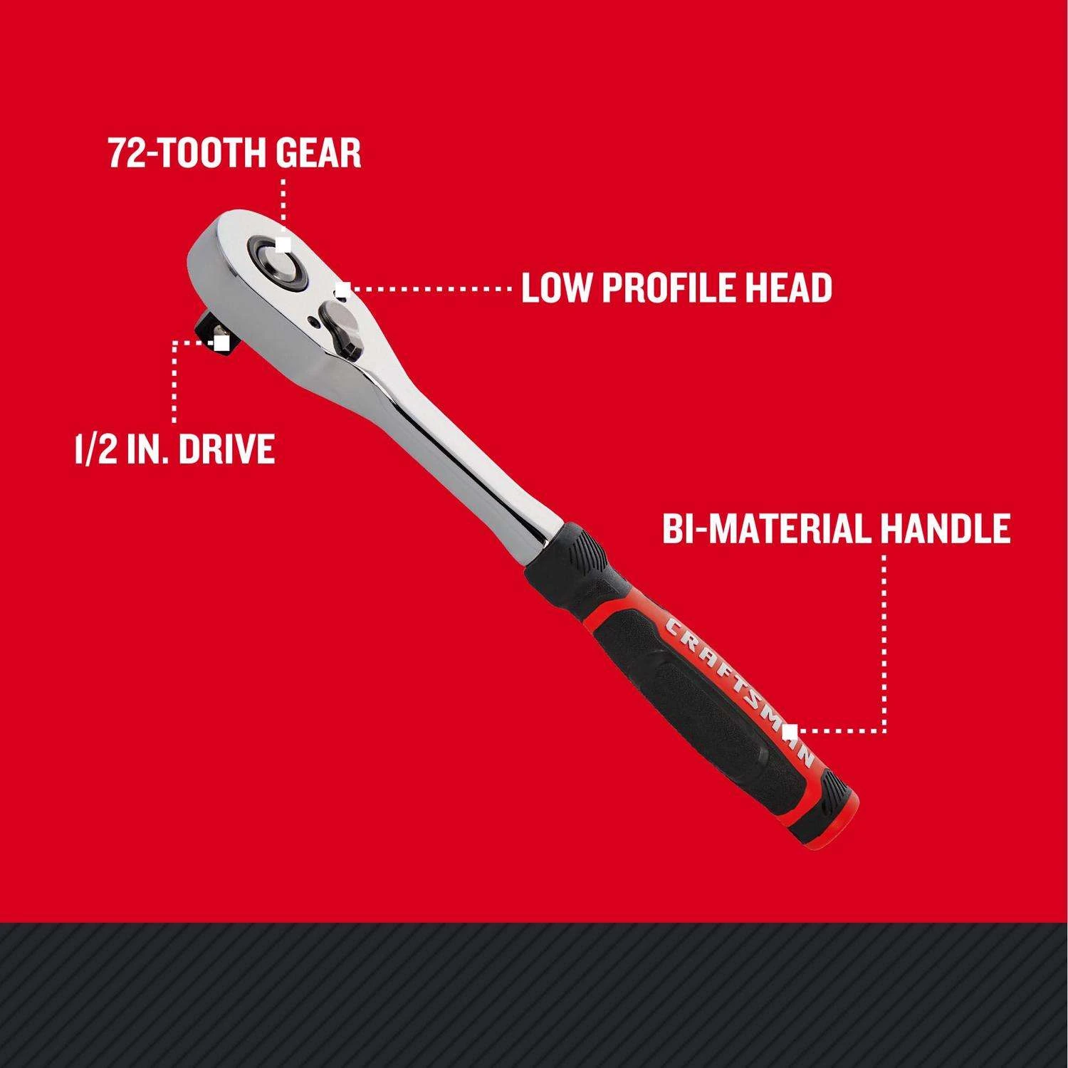Craftsman Low Profile 1/2 In. Drive Bi-Material Ratchet 72 Teeth - Image 2