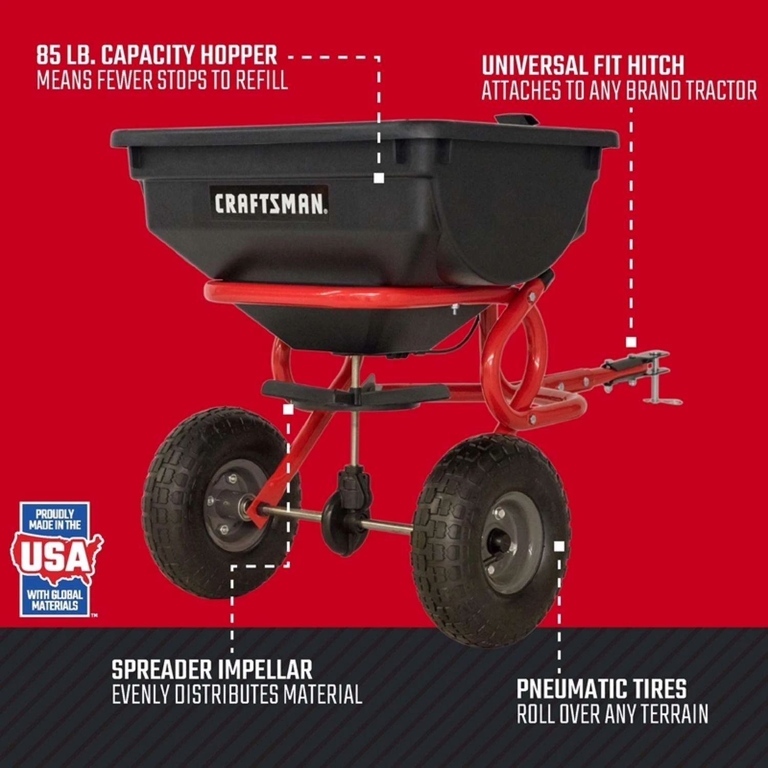 Craftsman Broadcast Tow Behind Seeder/Spreader For Fertilizer/Ice Melt/Seed 85 Lb - Image 8