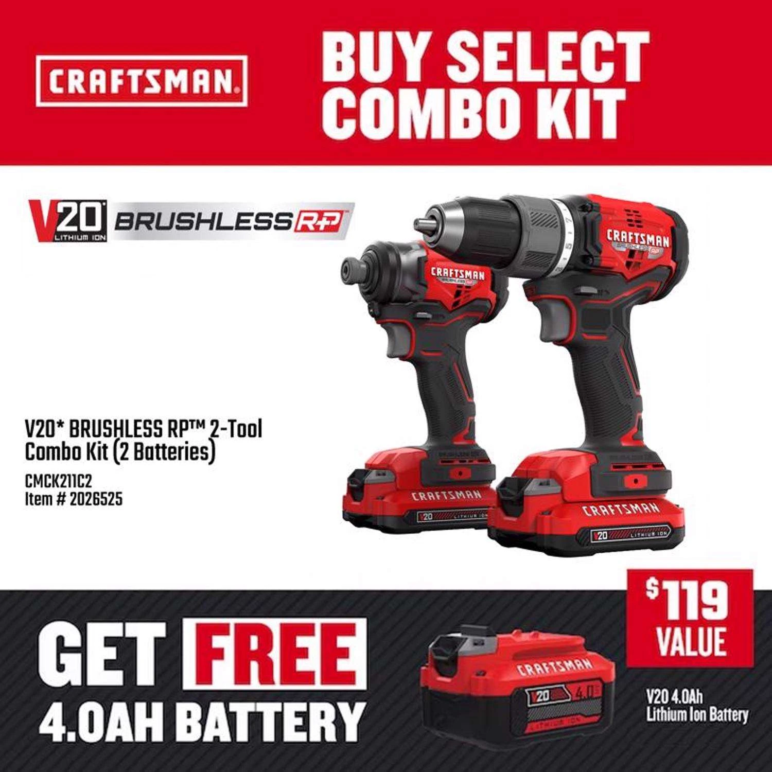Craftsman V20 Brushless RP Cordless 2 Tool Combo Kit - Image 2