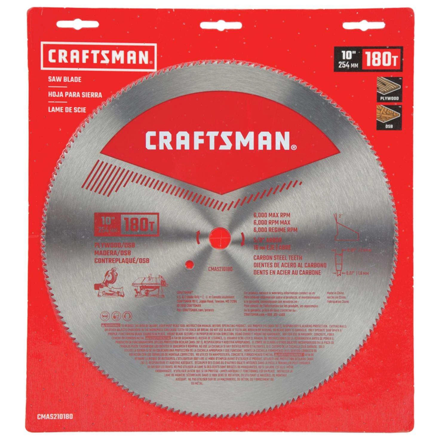 Craftsman 10 In. D X 5/8 In. Carbon Steel Circular Saw Blade 180 Teeth 1 Pc - Image 6