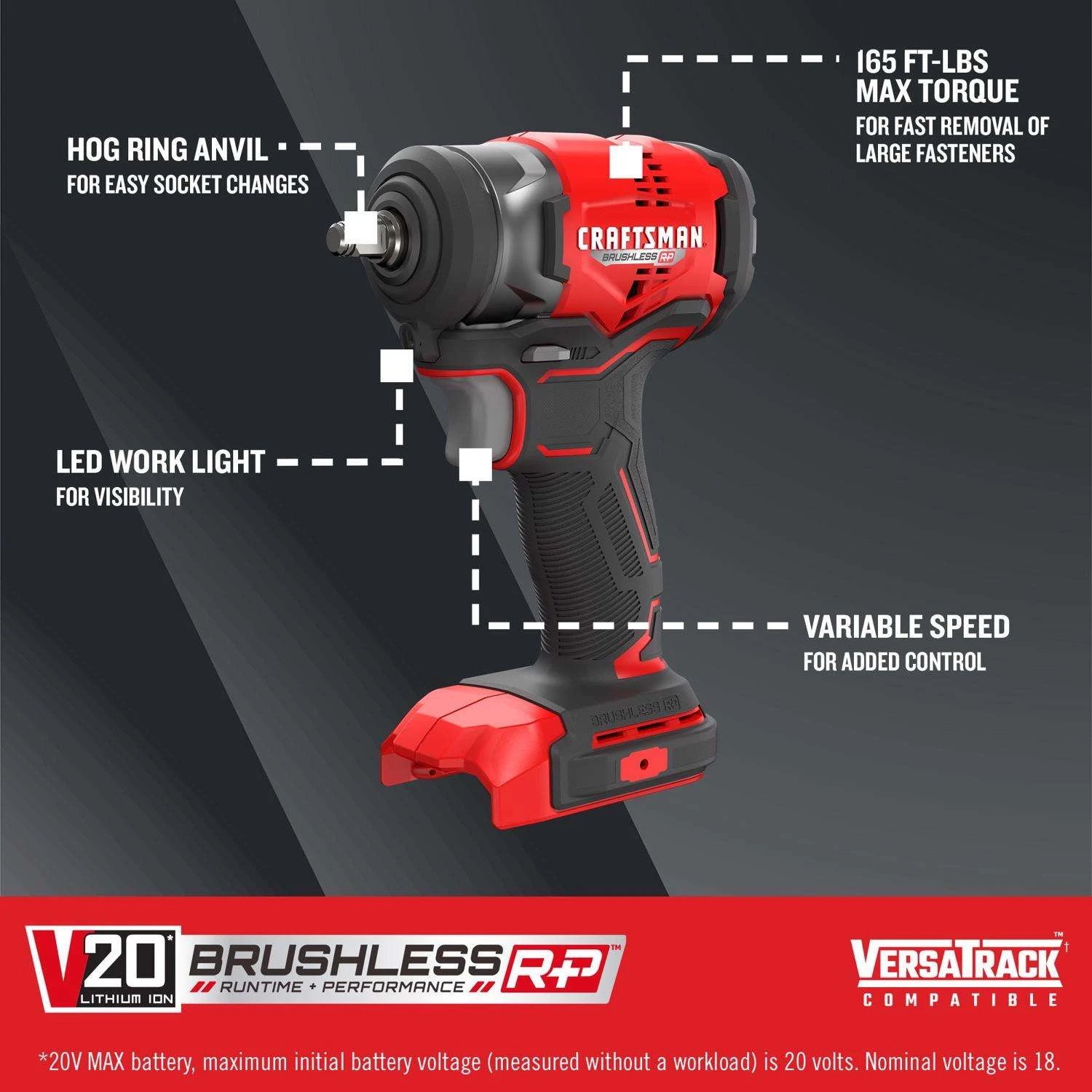 Craftsman V20 3/8 In. Cordless Brushless Impact Wrench Tool Only - Image 2