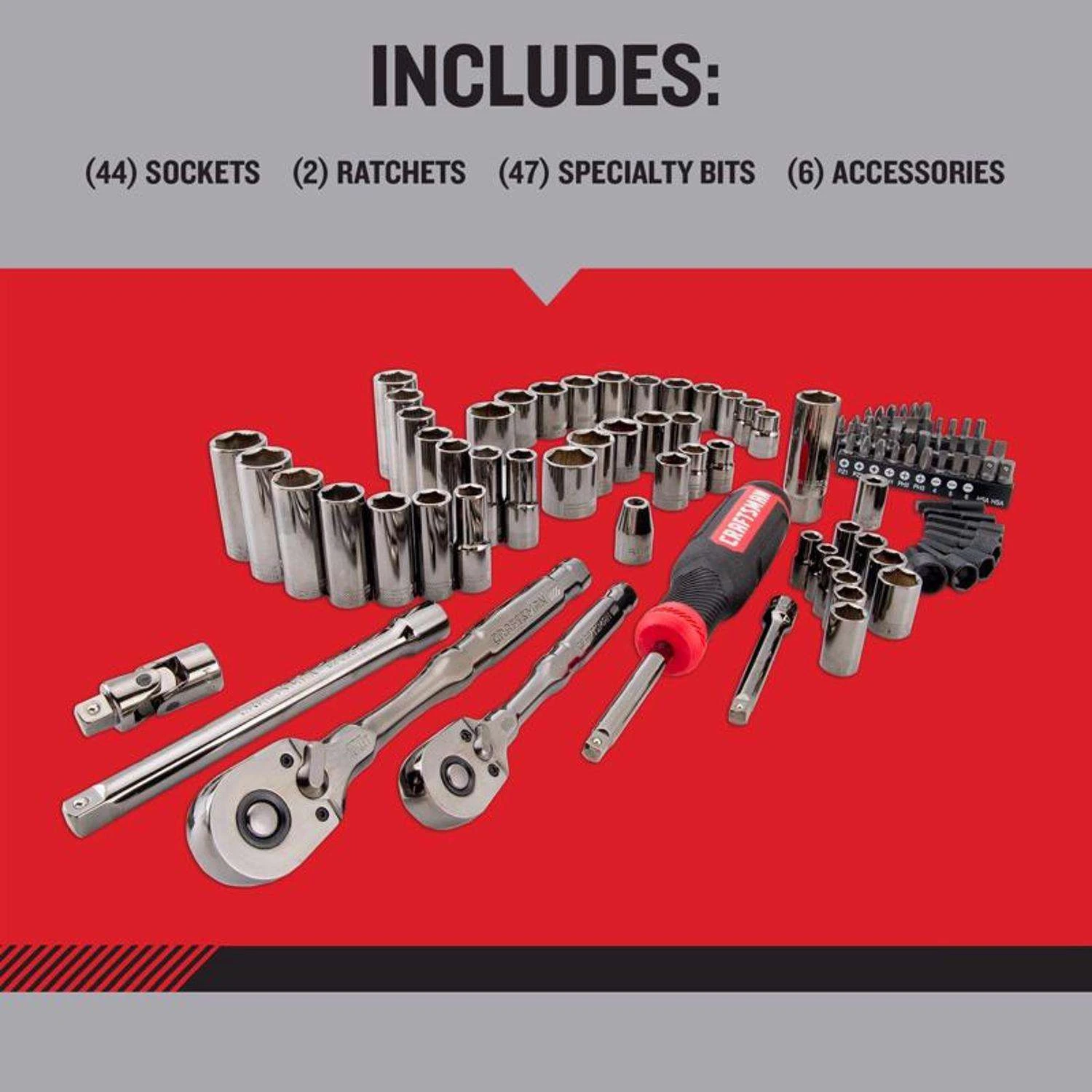 Craftsman OVERDRIVE 1/4 And 3/8 In. Drive Metric/SAE 6 Point Mechanic's Tool Set 99 Pc - Image 3