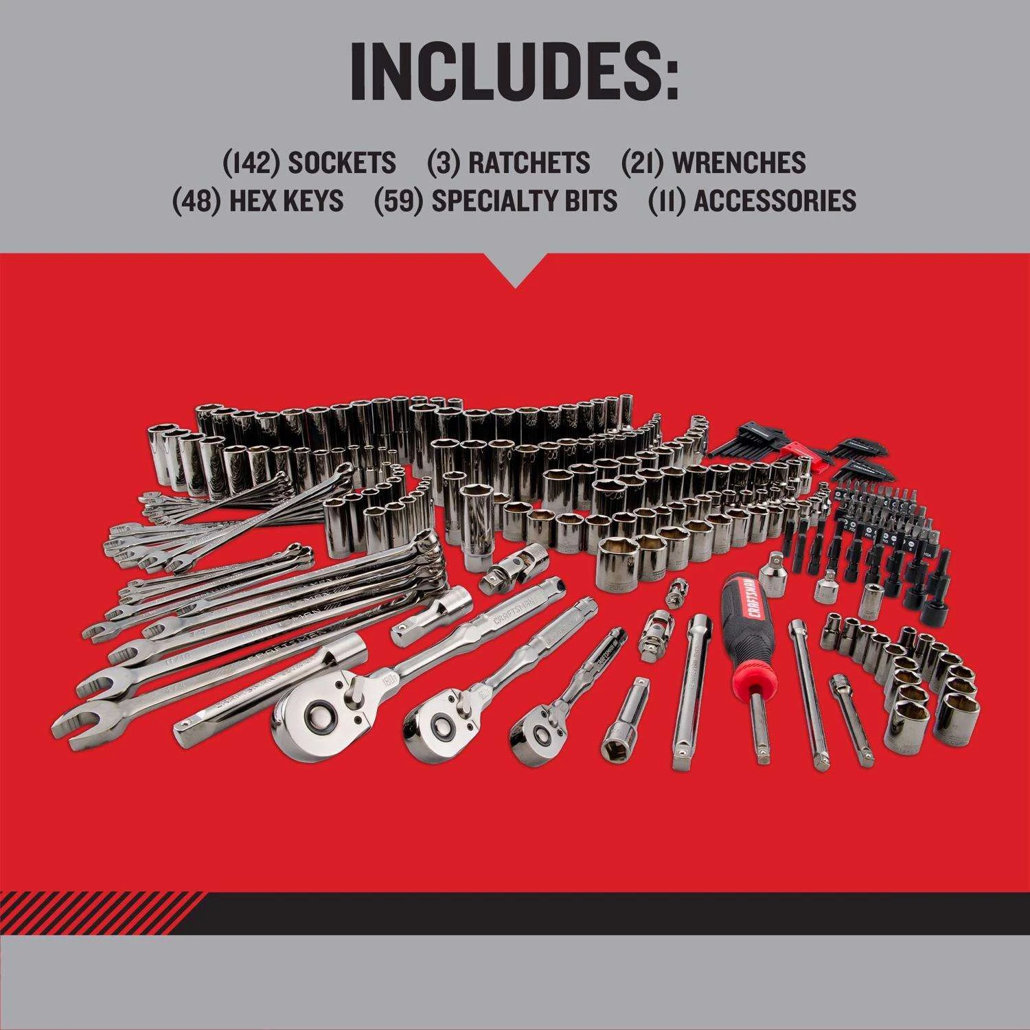 Craftsman OVERDRIVE 1/4 & 3/8 & 1/2 In. Drive Metric/SAE 6 Point Mechanic's Tool Set 284 Pc - Image 2